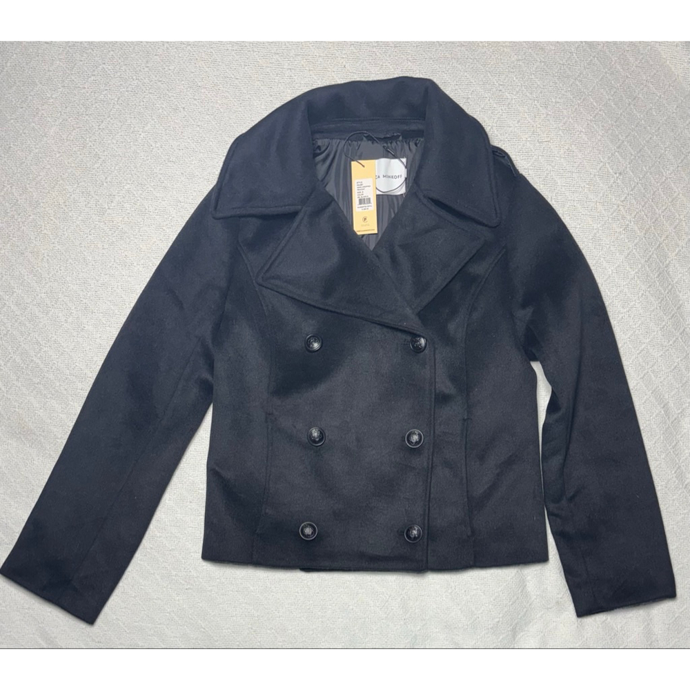 NWT Rebecca Minkoff Minimalist Black Wool Blend Cropped Pea Coat Size Small - Picture 4 of 8
